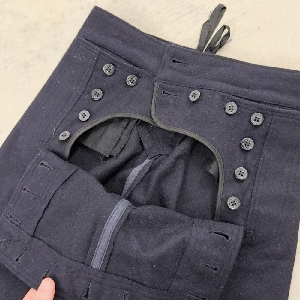 Vintage us navy wool Wide Leg pants button fly Trousers High Waisted Flare - Picture 6 of 7